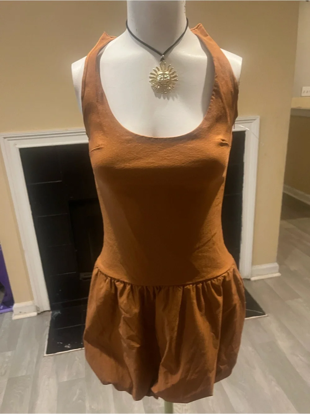 Fashion Nova Sleeveless Scoop Neck Midi Dress in Rust